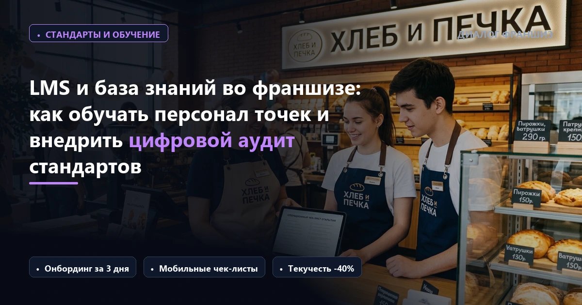 LMS и база знаний во франшизе: как обучать персонал партнерских точек за 3 дня, внедрить цифровой аудит стандартов и сократить текучесть на 40%