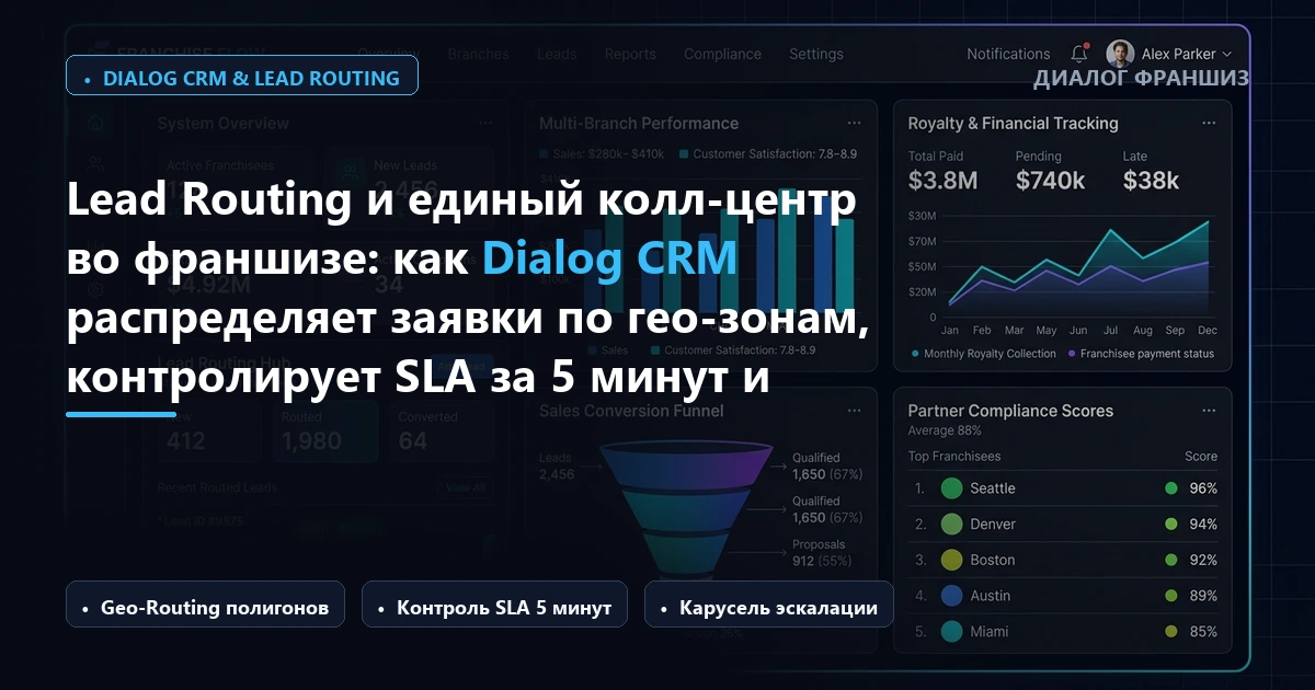 Lead Routing и омниканальный колл-центр во франшизе: как Dialog CRM распределяет заявки по гео-зонам, контролирует SLA за 5 минут и растит продажи сети на 60%