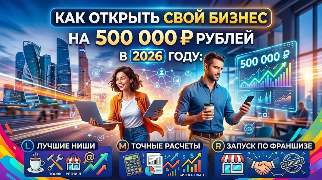 Как открыть свой бизнес на 500 000 рублей в 2026 году: лучшие ниши, расчеты и запуск по франшизе