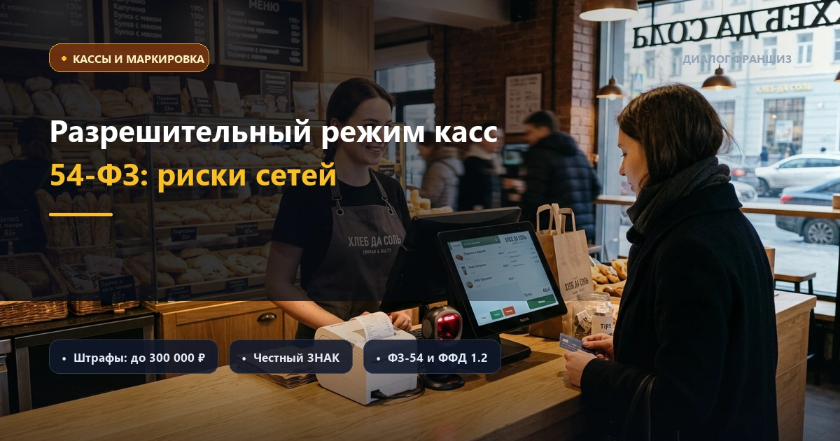 Разрешительный режим касс 54-ФЗ для франшиз: как сетям пекарен и фастфуда избежать штрафов до 300 000 рублей за маркировку
