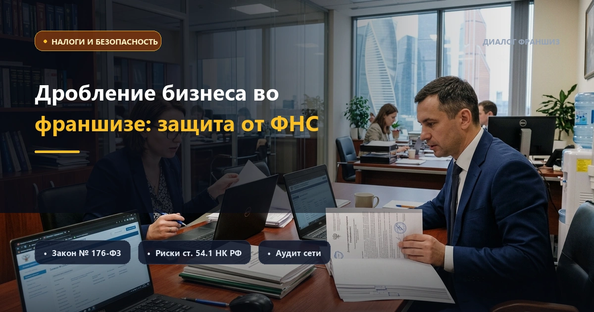 Дробление бизнеса и франчайзинг в 2026 году: как законно масштабировать сеть по 176-ФЗ и защититься от доначислений по ст. 54.1 НК РФ