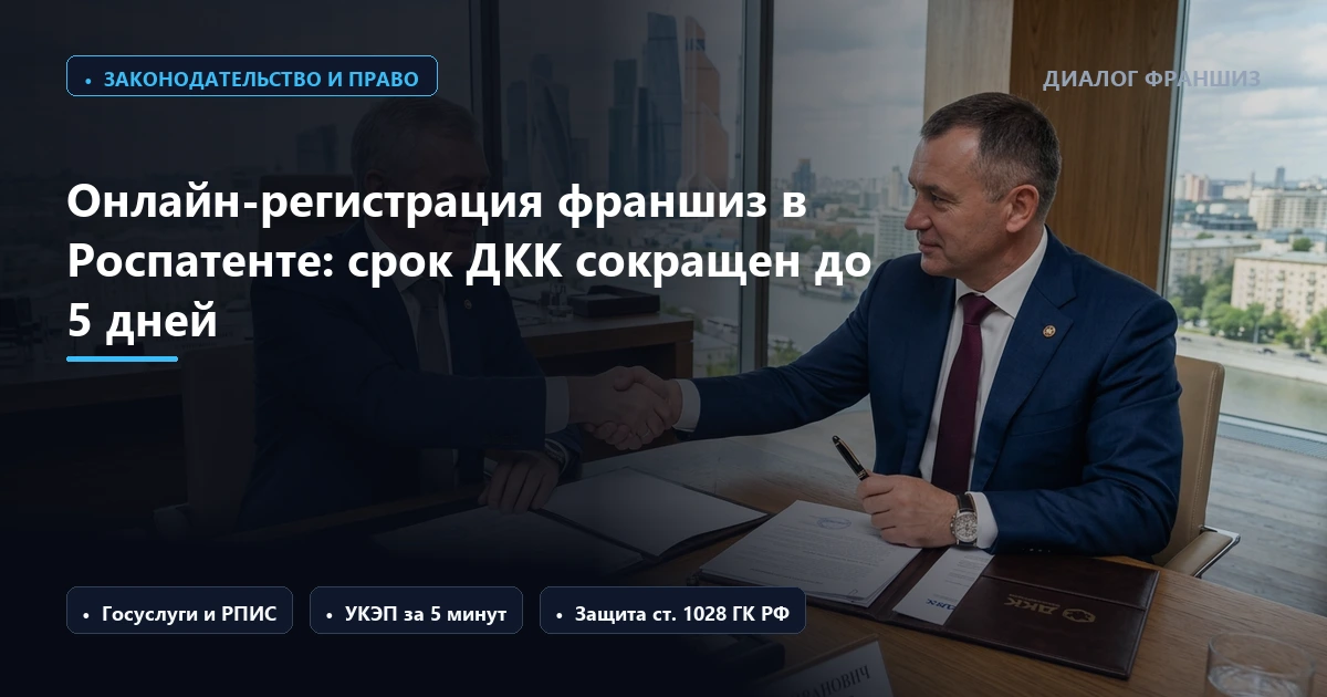 Роспатент запустил ускоренную онлайн-регистрацию франшиз: срок оформления ДКК сокращен с 45 до 5 рабочих дней