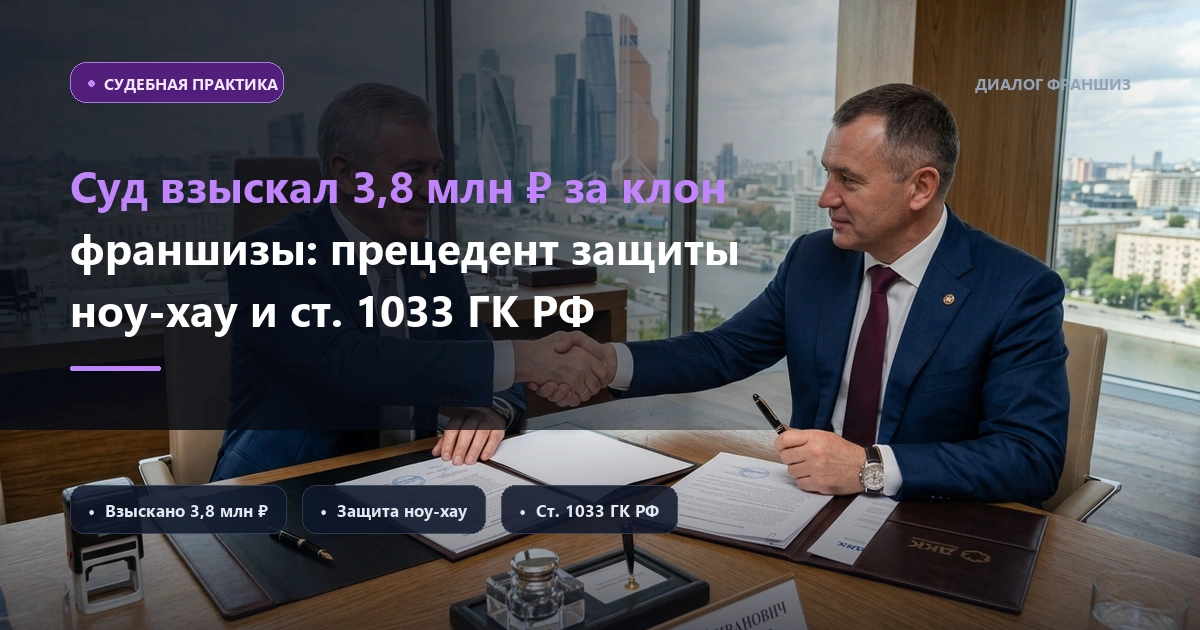 Суд взыскал 3,8 млн ₽ с франчайзи за клон бизнеса: прецедент защиты ноу-хау и пункта о неконкуренции по ст. 1033 ГК РФ