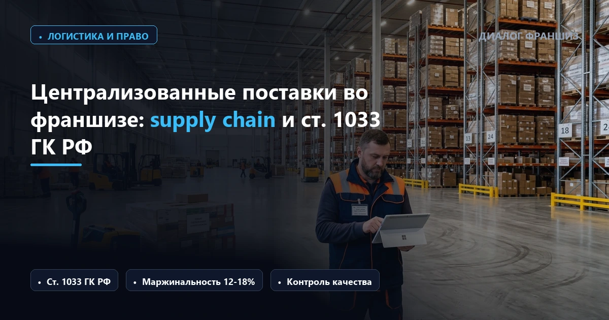 Централизованные поставки и supply chain во франшизе: как законно монетизировать закупки сети, перекрыть левый товар и соблюсти ст. 1033 ГК РФ в 2026 году