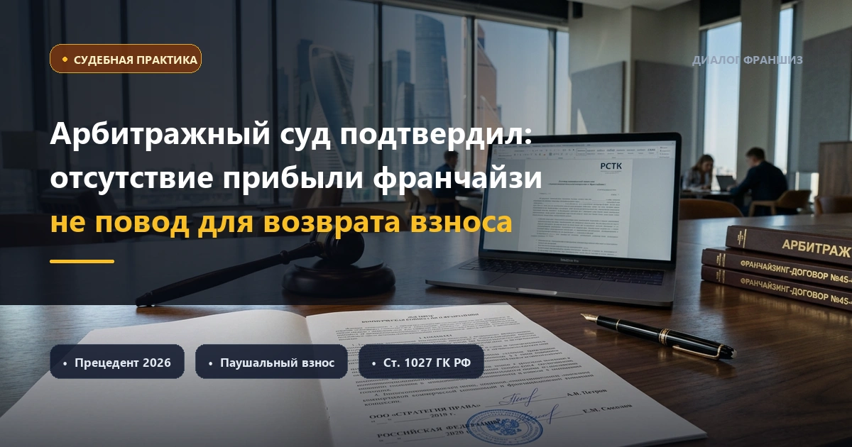 Арбитражный суд подтвердил: отсутствие прибыли франчайзи не является основанием для возврата паушального взноса и расторжения ДКК